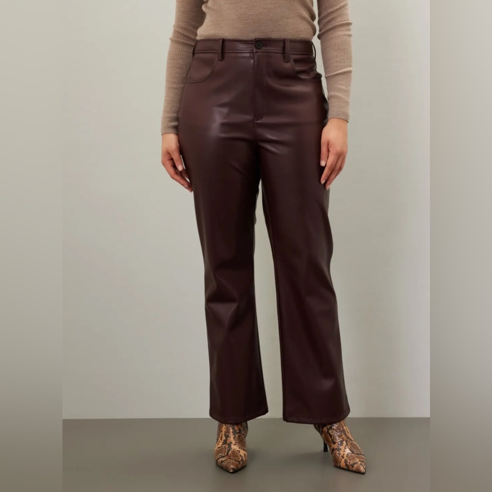 Marissa Webb x RTR Faux Leather Kick-Flare Trousers Pants Burgundy Size 16 - Picture 3 of 8